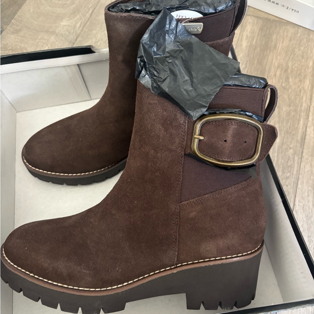 Blondo Dark Brown Suede Buckle Boots